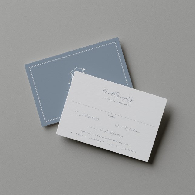 Timeless Vines Dusty Blue Crest Meal Choice RSVP Card (Creator Uploaded)