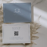 Timeless Vines Dusty Blue Crest QR Code RSVP Card<br><div class="desc">Elegant greenery adorned crest,  QR Code wedding rsvp card. Modern and timeless monogram wedding crest in dusty blue with trendy minimalist typography template.</div>