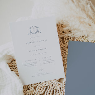 Timeless Vines Dusty Blue Crest Rehearsal Dinner Announcement