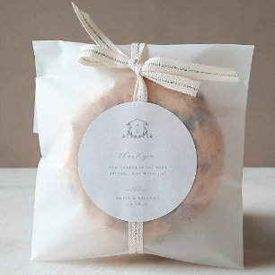 Timeless Vines Dusty Blue Crest Wedding Monogram Classic Round Sticker