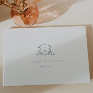 Timeless Vines Dusty Blue Crest Wedding Monogram Guest Book