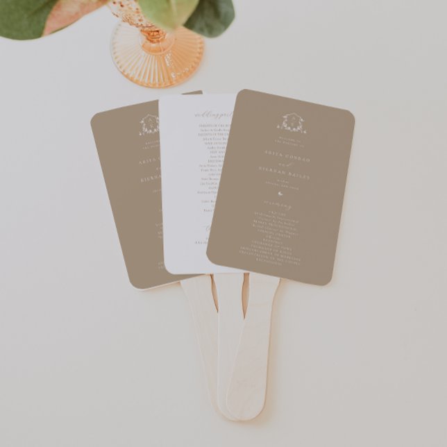 Timeless Vines Monogram Crest Biege Program Hand Fan (Creator Uploaded)