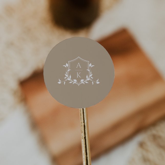 Timeless Vines Monogram Crest Dusty Beige Classic Round Sticker (Creator Uploaded)