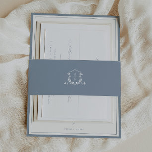 Timeless Vines Monogram Crest Dusty Blue Invitation Belly Band