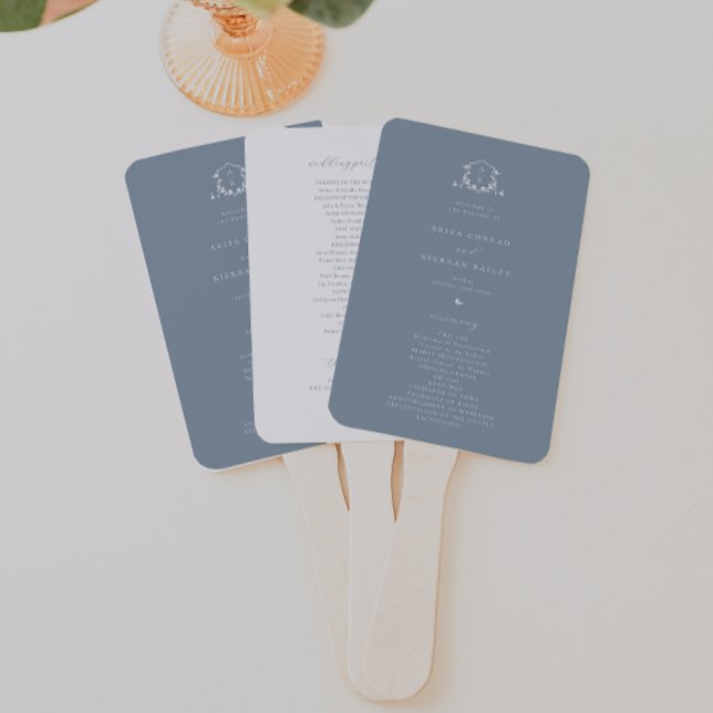 Timeless Vines Monogram Crest Dusty Blue Program Hand Fan (Creator Uploaded)