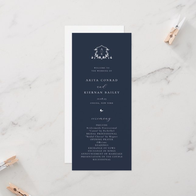 Timeless Vines Monogram Crest Navy Blue Program (Front/Back In Situ)