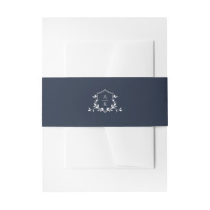 Timeless Vines Monogram Crest Navy Invitation Belly Band