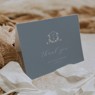 Timeless Vines Monogram Crest Wedding Photo Thank You Card