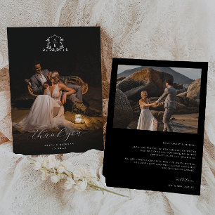 Timeless Vines Monogram Crest Wedding Photo Thank You Card