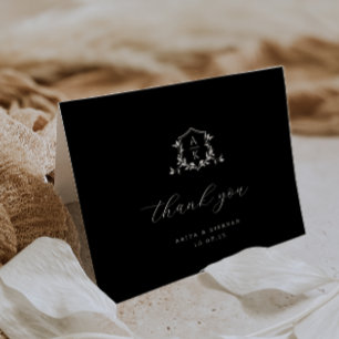 Timeless Vines Monogram Crest Wedding Photo Thank You Card