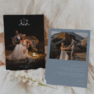 Timeless Vines Monogram Crest Wedding Photo Thank You Card