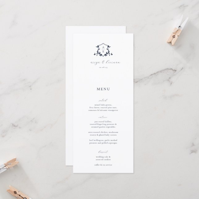 Timeless Vines Wedding Crest Menu Card (Front/Back In Situ)
