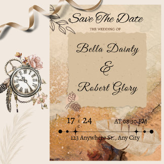 Timeless Vintage Boho Brown Wedding Invitation