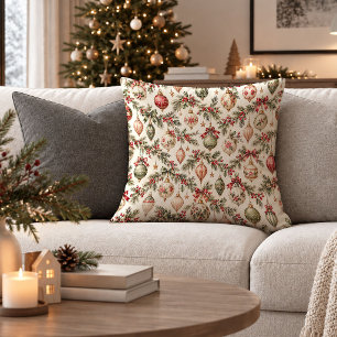 Timeless Vintage Christmas Foliage Accent Pillow