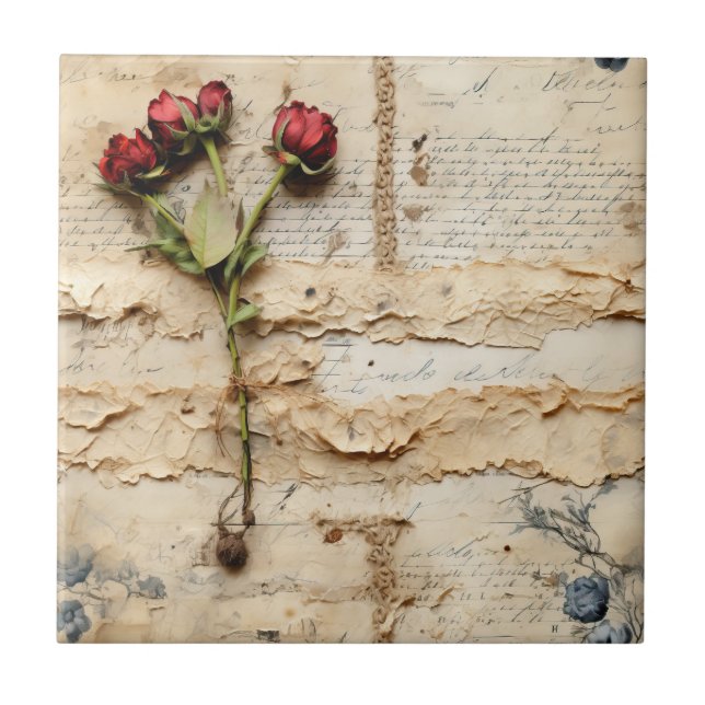 Timeless Vintage Floral Love Letter Ceramic Tile (Front)