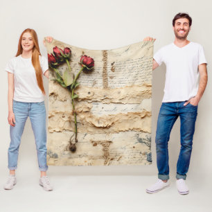 Timeless Vintage Floral Love Letter Fleece Blanket