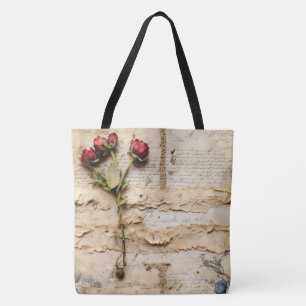 Timeless Vintage Floral Love Letter Tote Bag