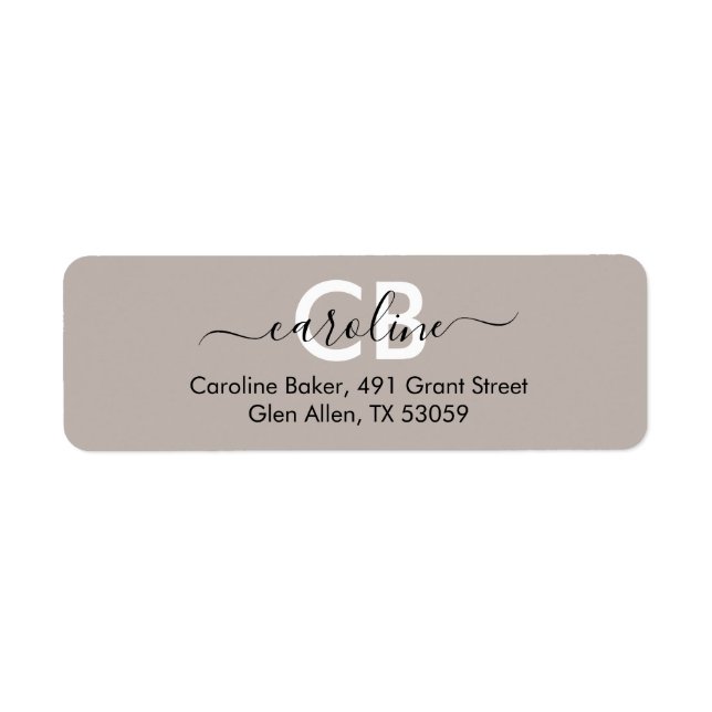 Timeless - Warm Grey Monogram Address Label Return Address Label (Front)