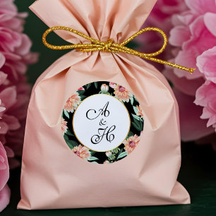 Timeless Watercolor Floral Wedding Monogram Classic Round Sticker