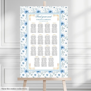 Timeless Watercolor Light Blue Gold Seating Chart