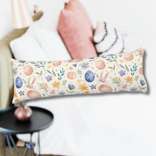 Timeless Watercolor Pastel Bunny Flowers Eggs Body Cushion