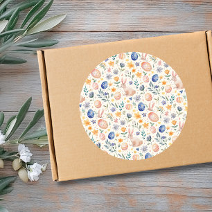 Timeless Watercolor Pastel Bunny Flowers Eggs Classic Round Sticker