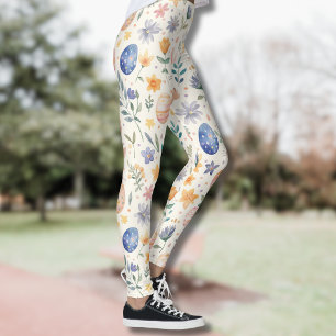 Timeless Watercolor Pastel Bunny Flowers Eggs Leggings