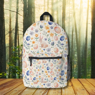 Timeless Watercolor Pastel Bunny Flowers Eggs Printed Backpack