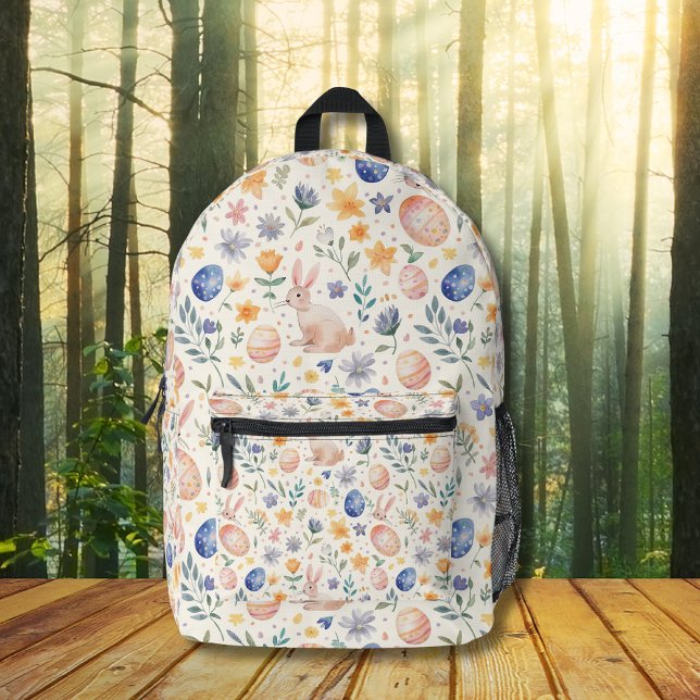 Timeless Watercolor Pastel Bunny Flowers Eggs Printed Backpack (Creator Uploaded)