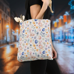 Timeless Watercolor Pastel Bunny Flowers Eggs Tote Bag