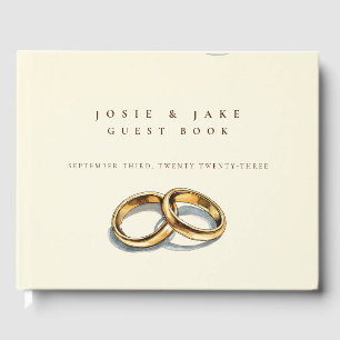 Timeless Wedding Guest Book with Gold Rings