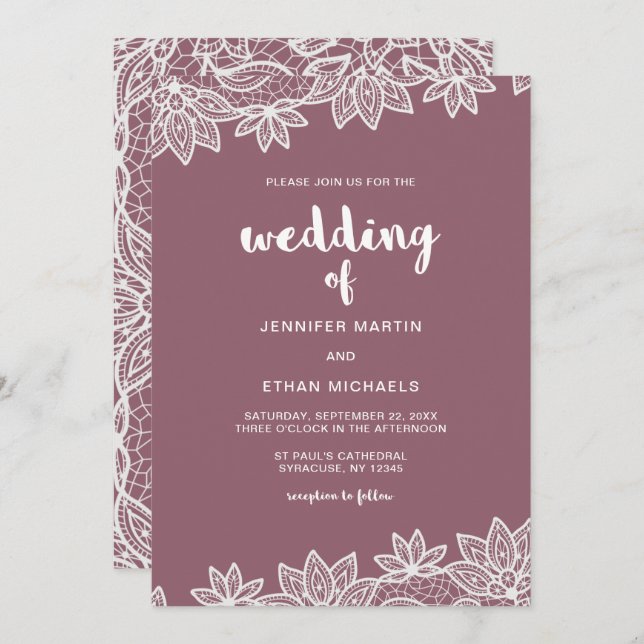 Timeless Wedding Lace Look Invitation (Front/Back)