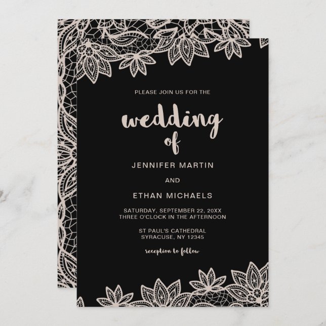 Timeless Wedding Lace Look Invitation (Front/Back)
