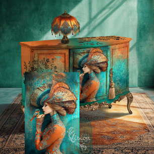 Timeless Whispers bird Lady in a Hat Portrait Art Tissue Paper