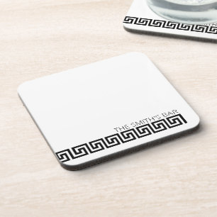 Timeless White Black Modern Greek Key Coaster