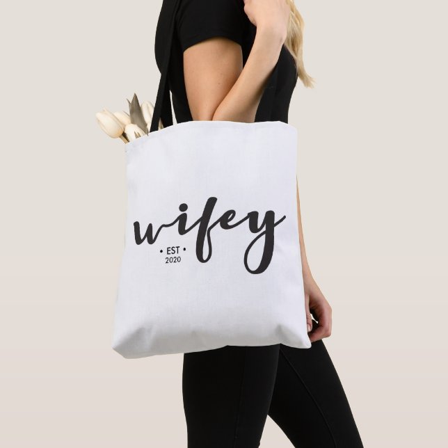 "Timeless Wifey Tote: Personalised Wedding Year Ba Tote Bag (Close Up)