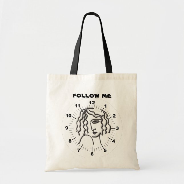 Timeless Woman. Follow Me Drawing Black White Tote Bag (Front)