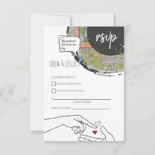 Timeline Courthouse Wedding Modern Illustrated RSVP Card