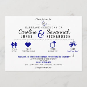 Timeline Dark Blue Wedding Invitation