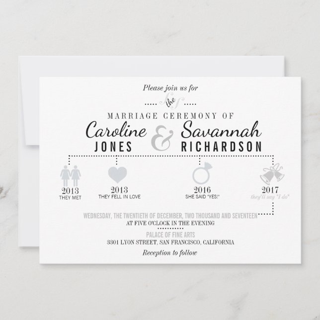 Timeline Light Grey Wedding Invitation (Front)