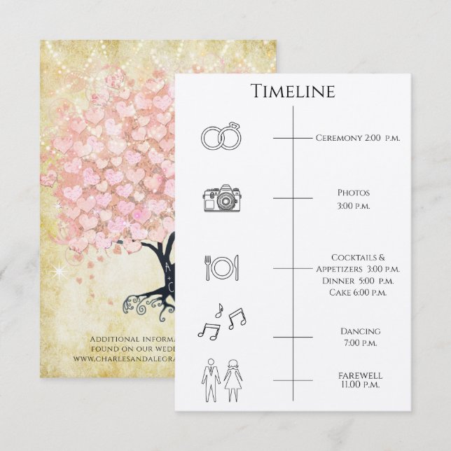 Timeline Order of Events Heart Leaf Tree Enclosure Invitation (Front/Back)