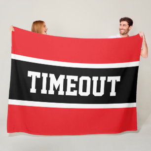 TIMEOUT Fun Sporty Bright Red White Black Stripes Fleece Blanket