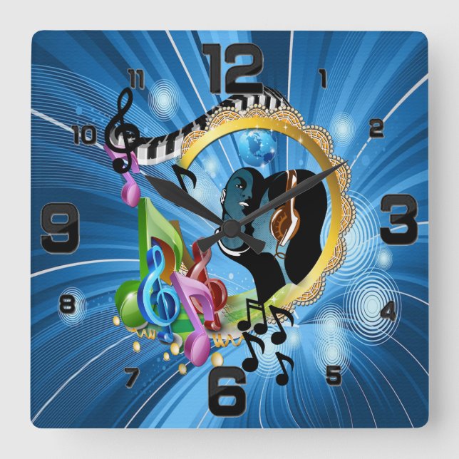 Times for Playing Music Square Wall Clock (Front)