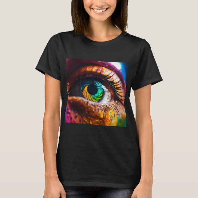 "Time's Gaze: Clock Reflection in Eye" T-Shirt (Front)