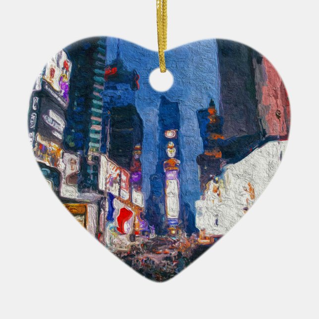 Times Square at Night Painting Ceramic Ornament (Front)