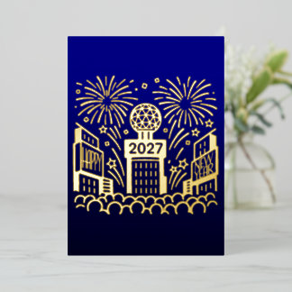 Times Square Ball Drop New Year 2027 Gold Foil Holiday Card