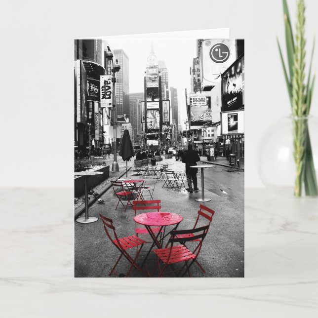 Times Square Black White & Red Greeting Card (Front)