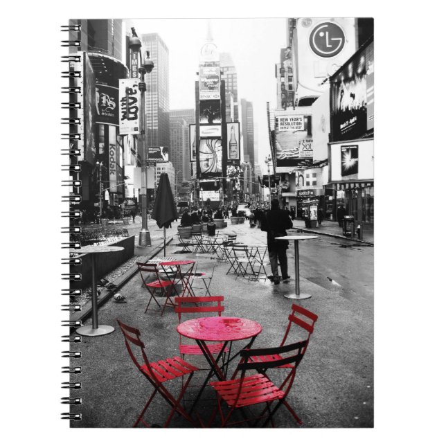Times Square Black White Red Notebook (Front)
