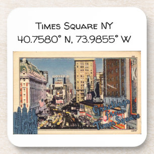 Times Square NY Map Coordinates Vintage Style Coaster