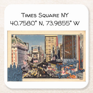 Times Square NY Map Coordinates Vintage Style Paper Coaster